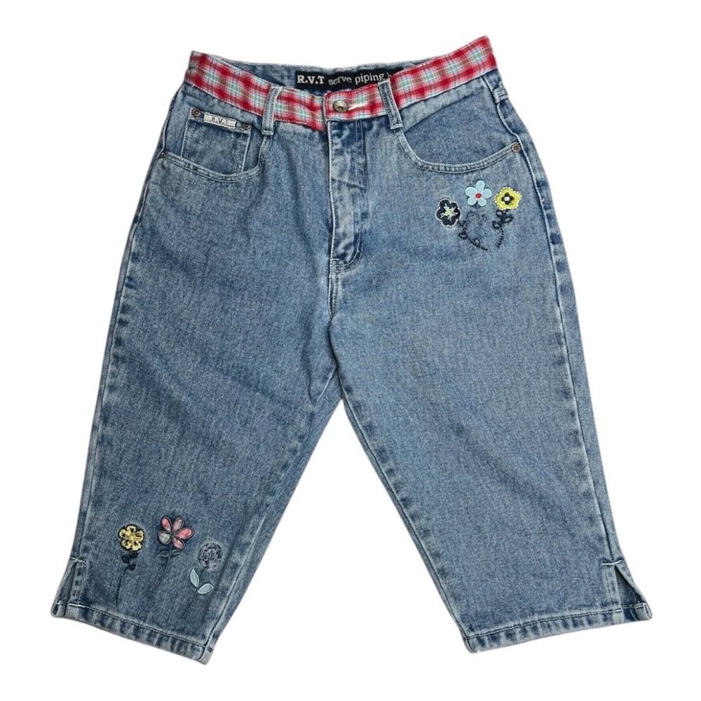 R.V.T. Y2K Vintage Girl's Floral Embroidered Capri Jeans Sz 16